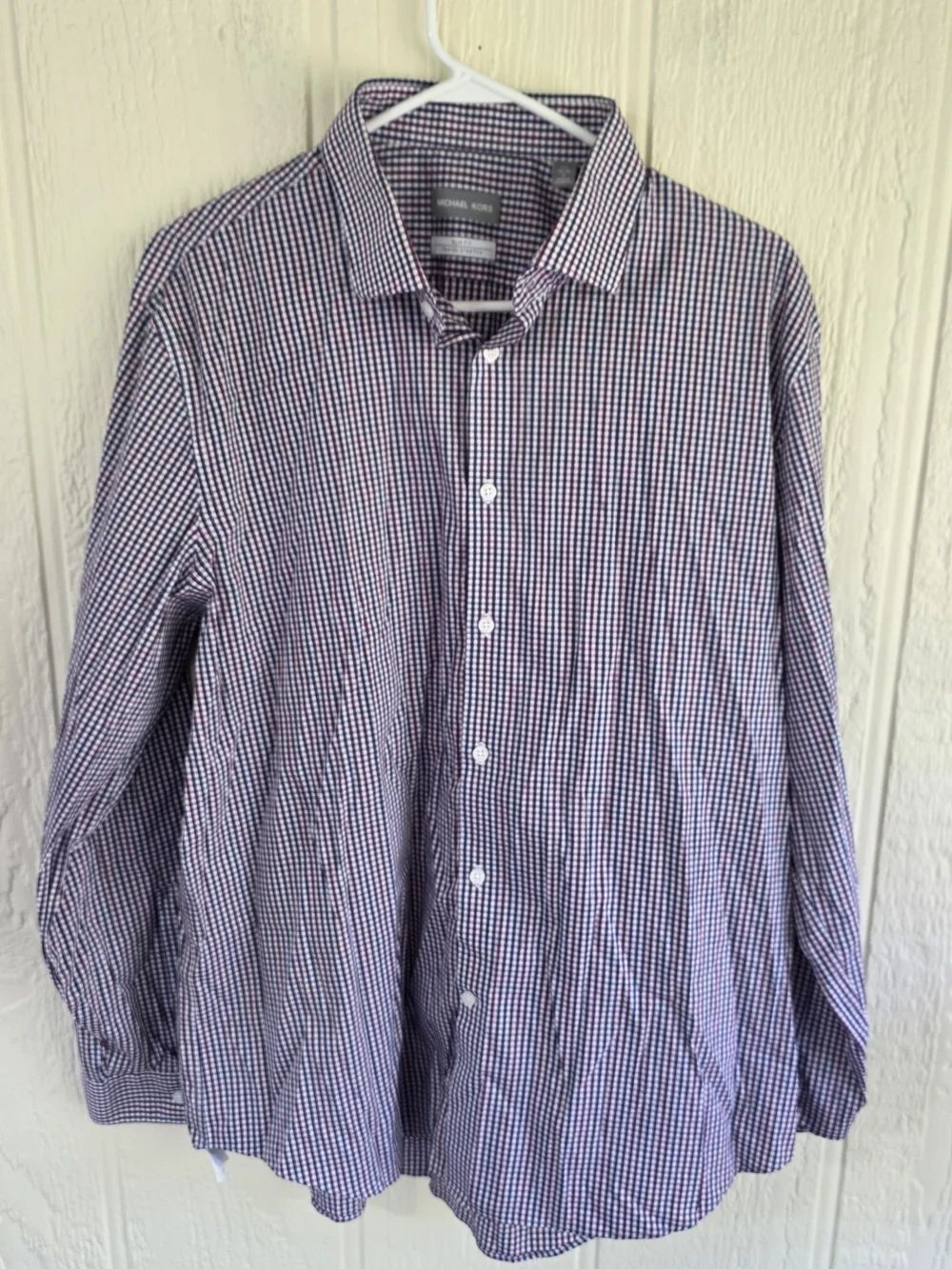 Men's  Michael Kors Checked Button-Down Shirt - Purple/White, Size XL
